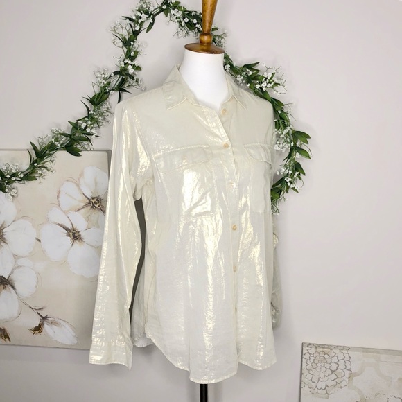 🌷J. Crew | Sheer Gold Shimmer Button Down Shirt - Picture 8 of 8